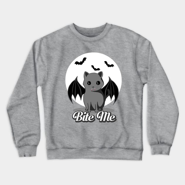 Bite Me Vampire Cat - Halloween Bat Cat by BlueTshirtCO Crewneck Sweatshirt by BlueTshirtCo